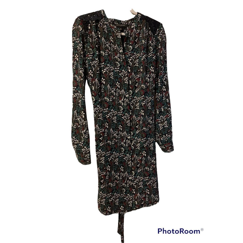 BANANA REPUBLIC Women’s Navy Floral Print Lace Long Sleeve Tie Dress Size 10